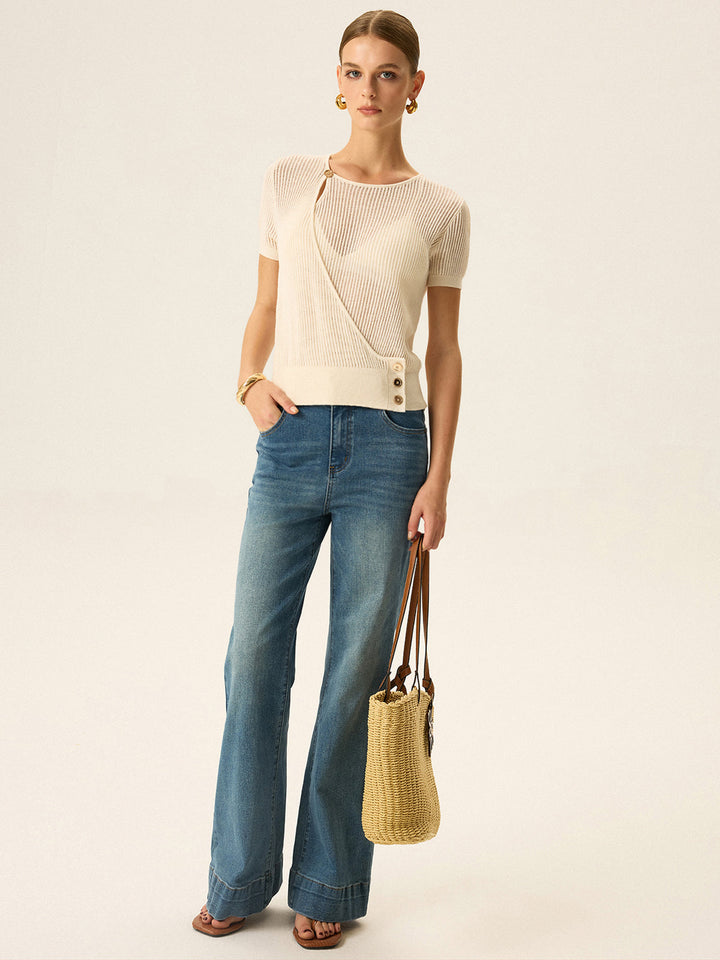 Asymmetric Button Knit Top  Liora Lane Boutique Sweaters