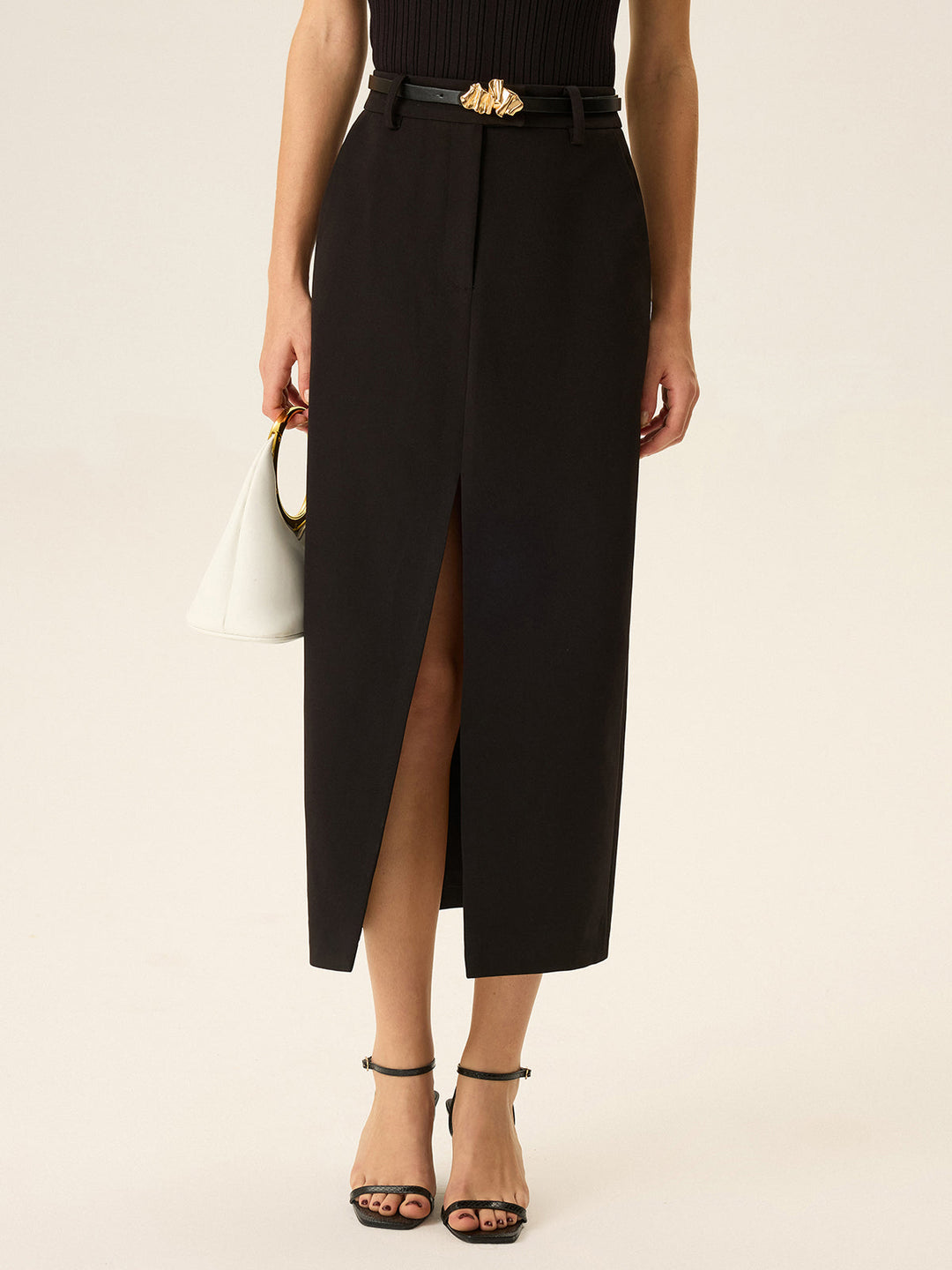 Belted Pocket Slit Midi Skirt  Liora Lane Boutique Skirts