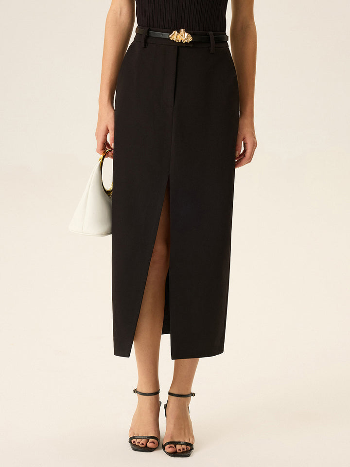 Belted Pocket Slit Midi Skirt  Liora Lane Boutique Skirts