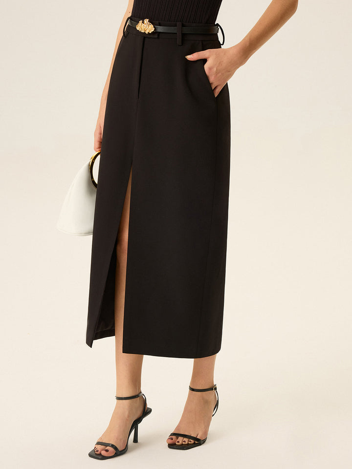 Belted Pocket Slit Midi Skirt  Liora Lane Boutique Skirts