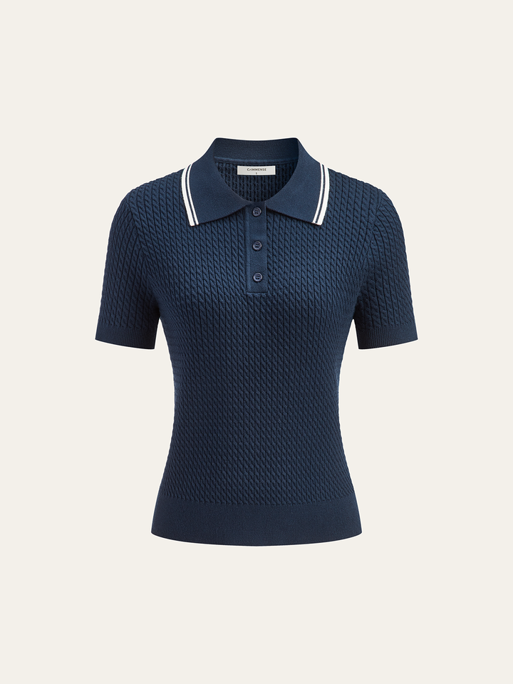 Plisse Lapel Knit Top  Liora Lane Boutique Knit Tops