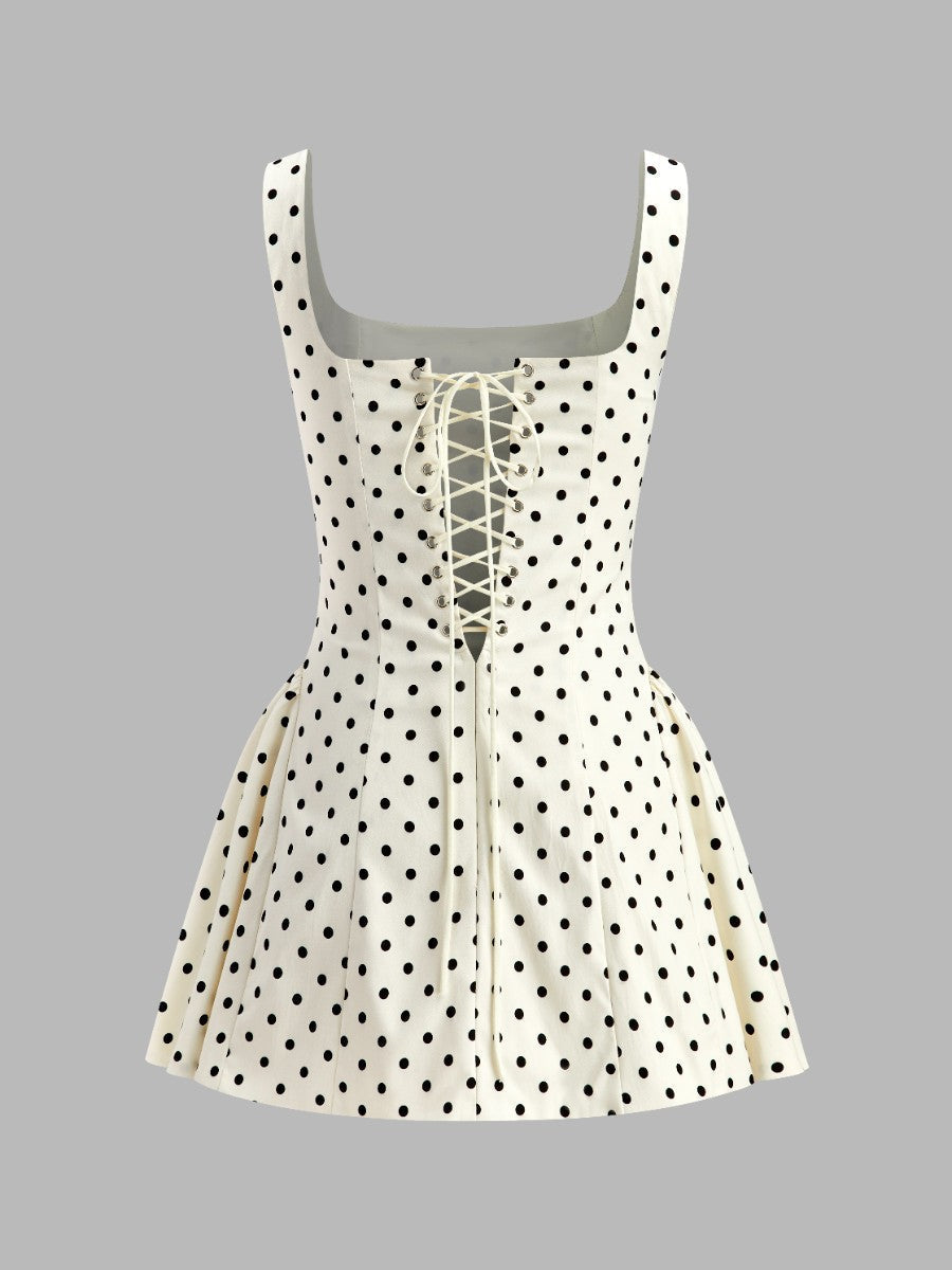 Polka Dot Lace-Up Back Dress  Liora Lane Boutique Dresses