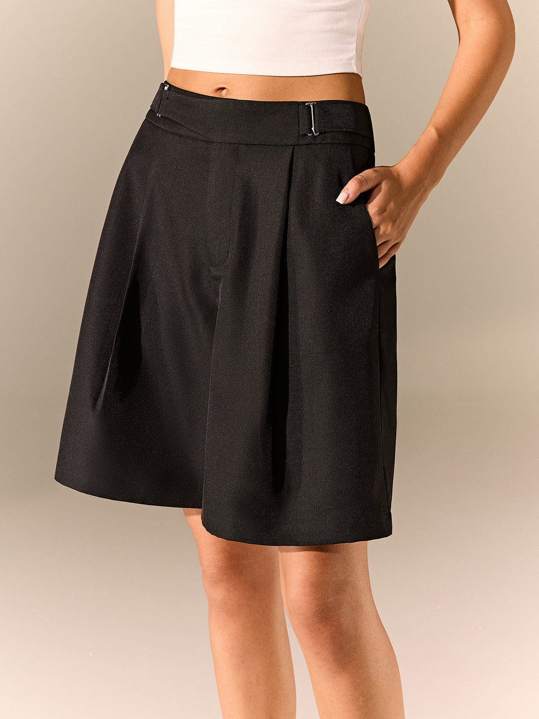 Buckle Detail Mid-Waist Shorts  Liora Lane Boutique Shorts