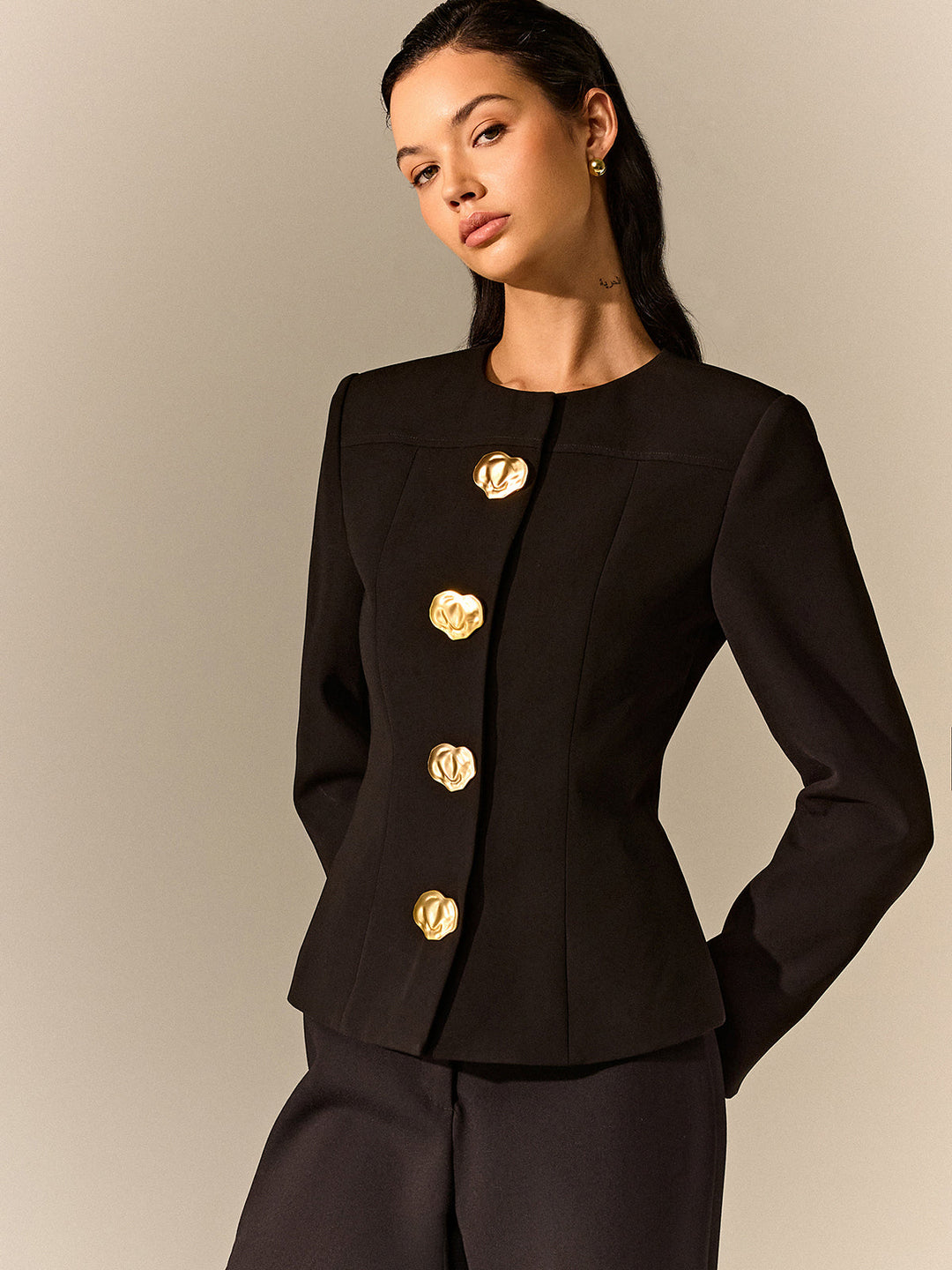 Metal Detail Tailored Blazer  Liora Lane Boutique Blazers