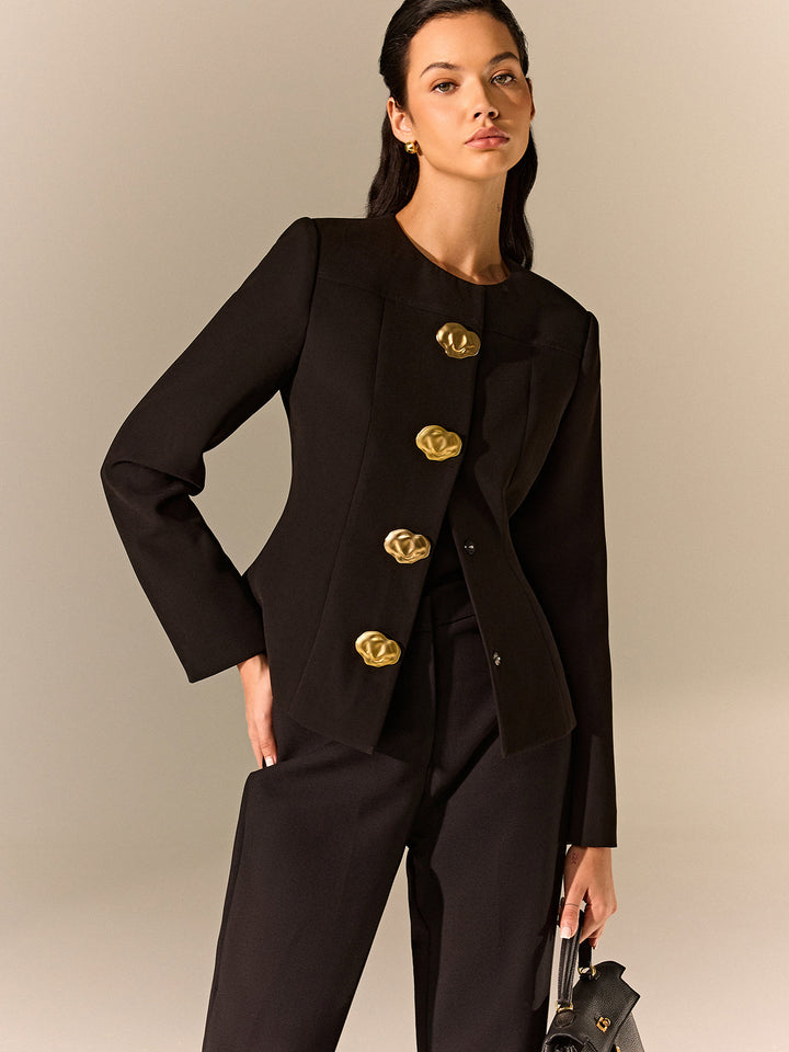 Metal Detail Tailored Blazer  Liora Lane Boutique Blazers Black / XL 157.00