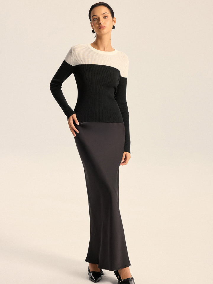 Two-Tone Ribbed Wool Blend Sweater without Belt  Liora Lane Boutique Sweaters