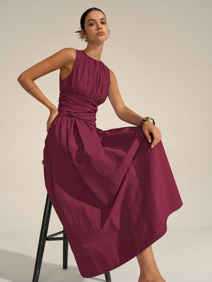 Ruched Waist Maxi Dress  Liora Lane Boutique Dresses Burgundy / XL 68.00