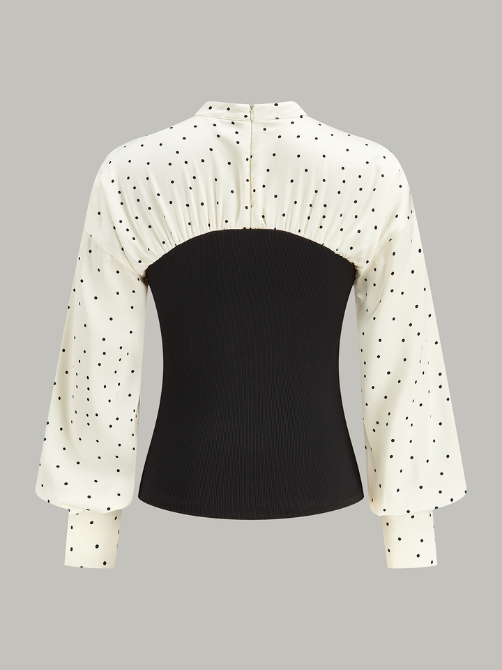 Polka Dot Panel Mock Neck Top  Liora Lane Boutique T-Shirts