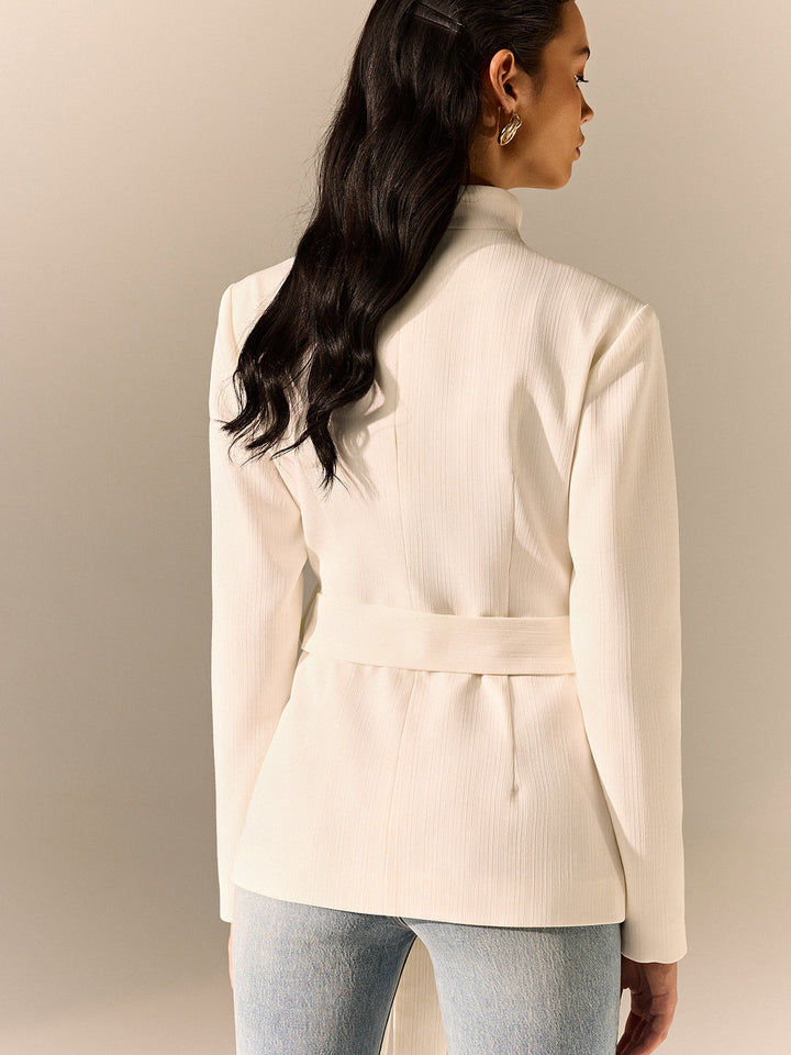 Stand Collar Belted Long Sleeve Blazer  Liora Lane Boutique Blazers