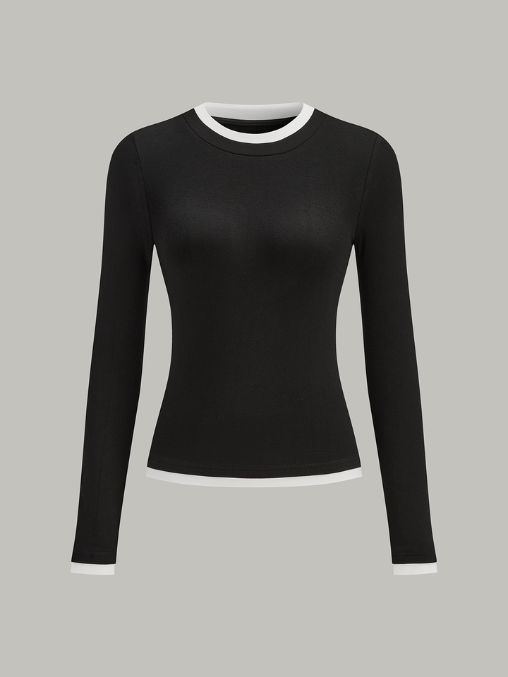 Contrast Trim Long Sleeve T-Shirt  Liora Lane Boutique T-Shirts