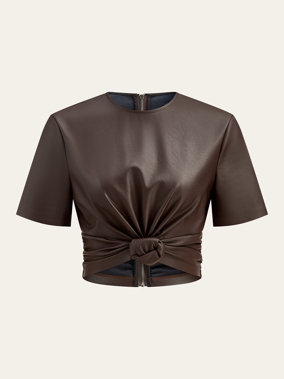 Back Zipper PU Leather Twist T-Shirt  Liora Lane Boutique T-Shirts Burgundy / XL 34.00