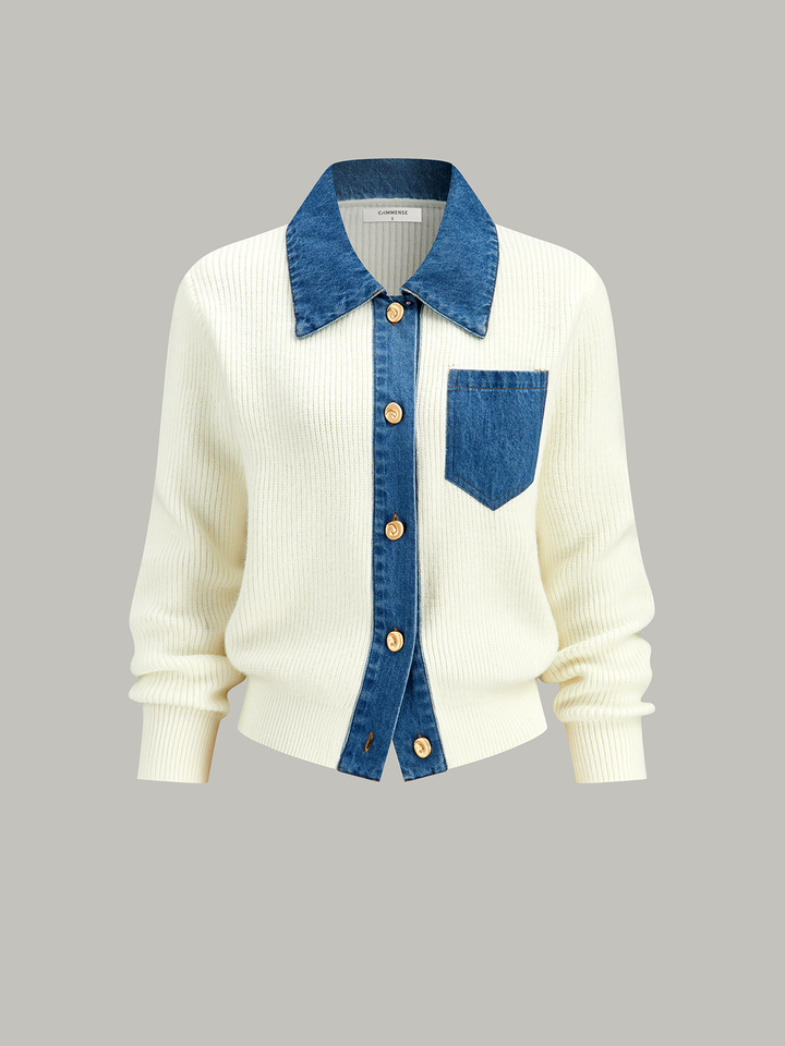 Denim Trim Button Knit Cardigan  Liora Lane Boutique Cardigans