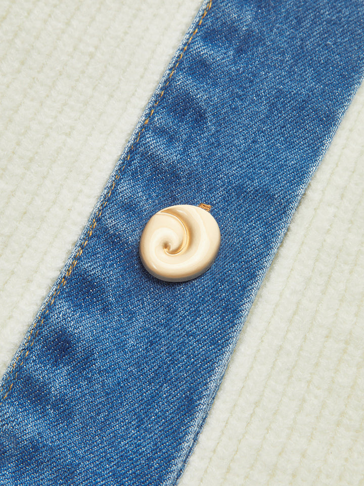 Denim Trim Button Knit Cardigan  Liora Lane Boutique Cardigans