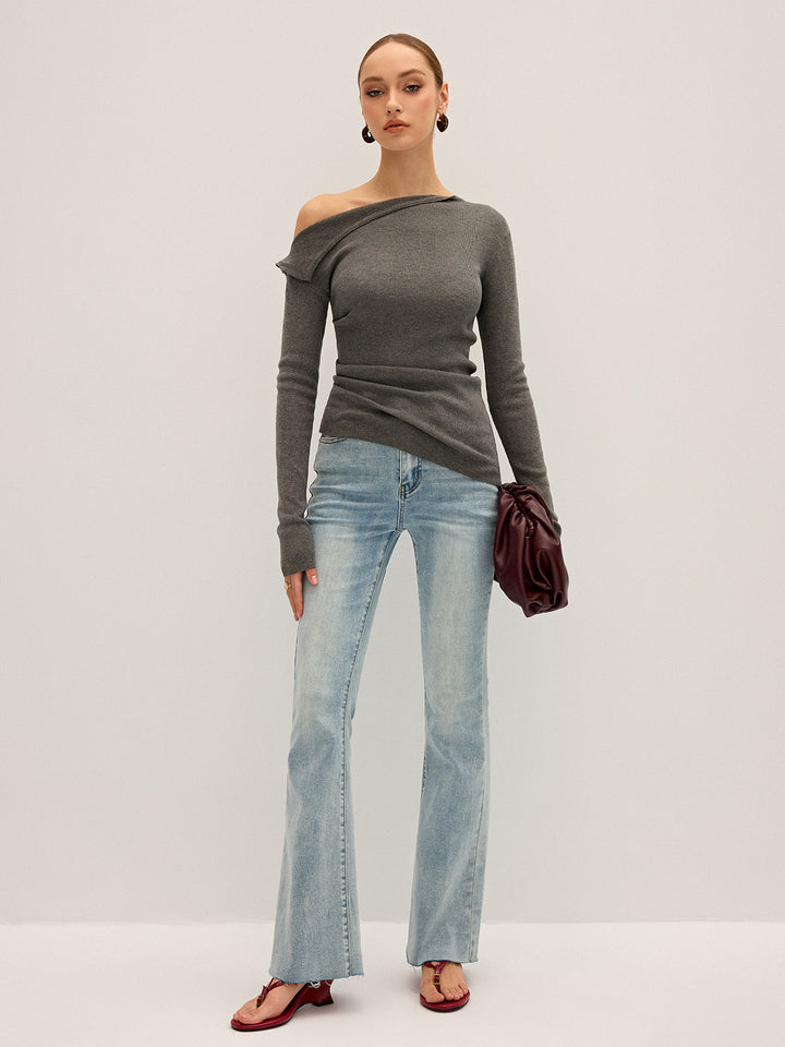 One Shoulder Ribbed Knit Top  Liora Lane Boutique Knit Tops