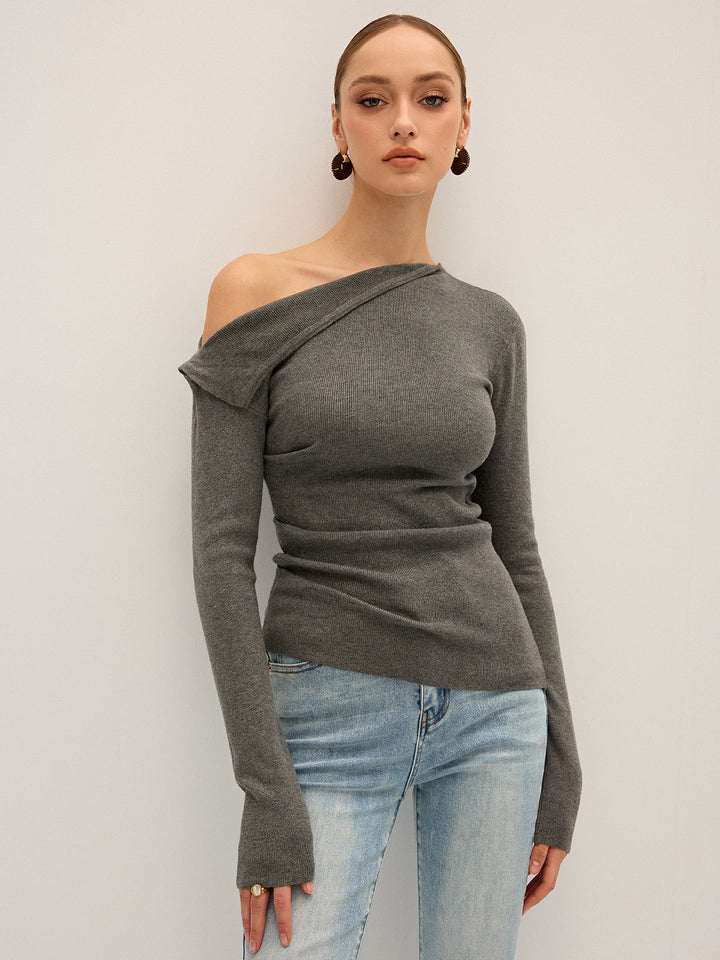 One Shoulder Ribbed Knit Top  Liora Lane Boutique Knit Tops