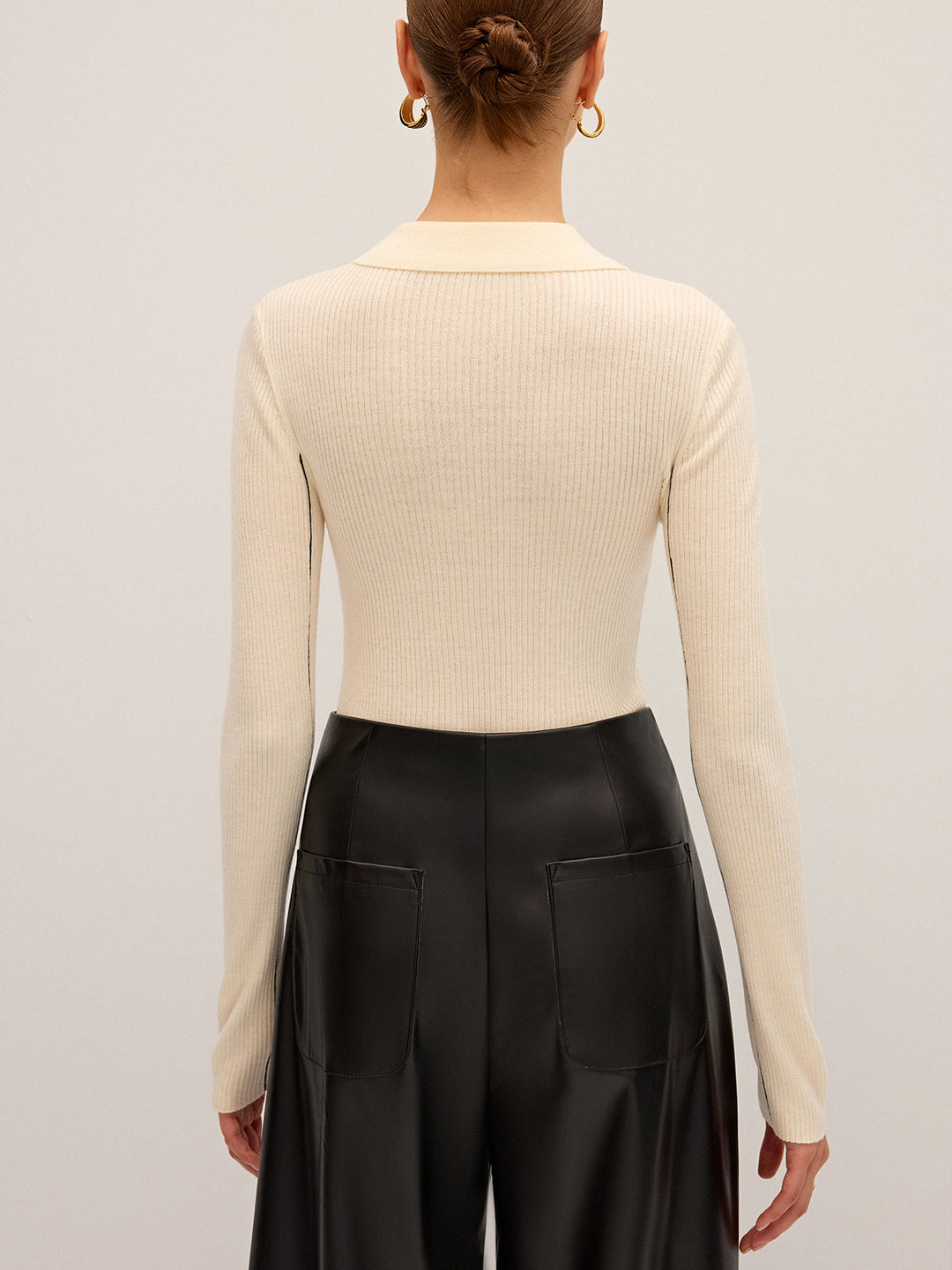 Wool Blend Ribbed Polo Knit Top  Liora Lane Boutique Knit Tops