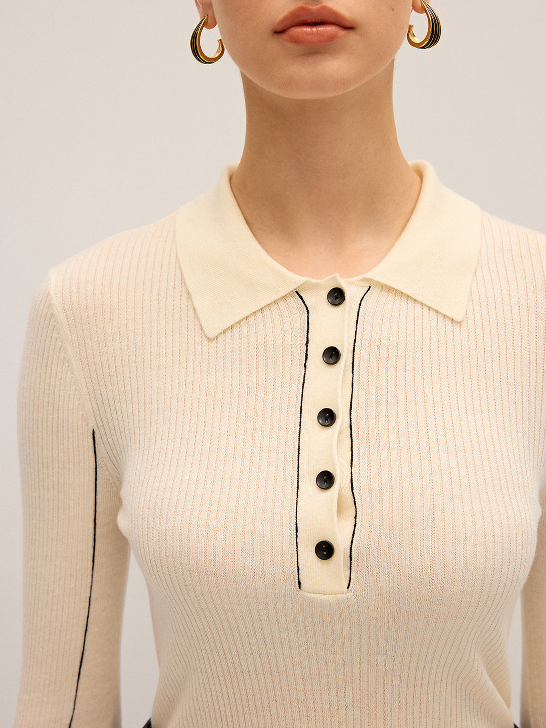 Wool Blend Ribbed Polo Knit Top  Liora Lane Boutique Knit Tops