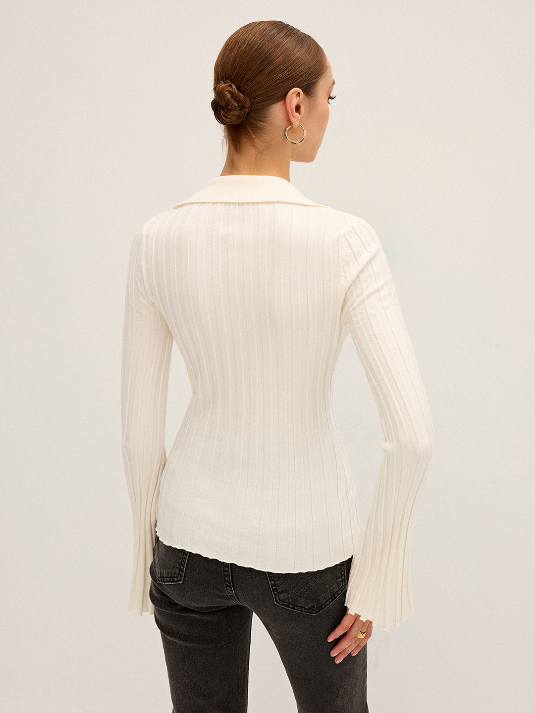 Flared Sleeve Collared Knit Top  Liora Lane Boutique Knit Tops