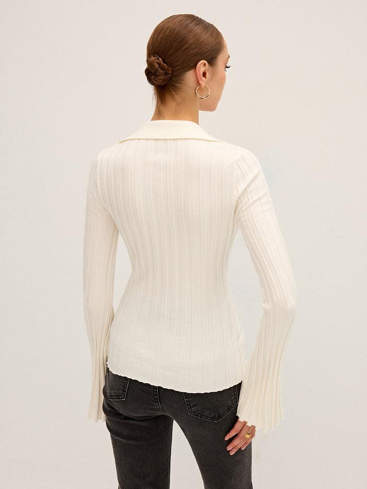 Flared Sleeve Collared Knit Top  Liora Lane Boutique Knit Tops