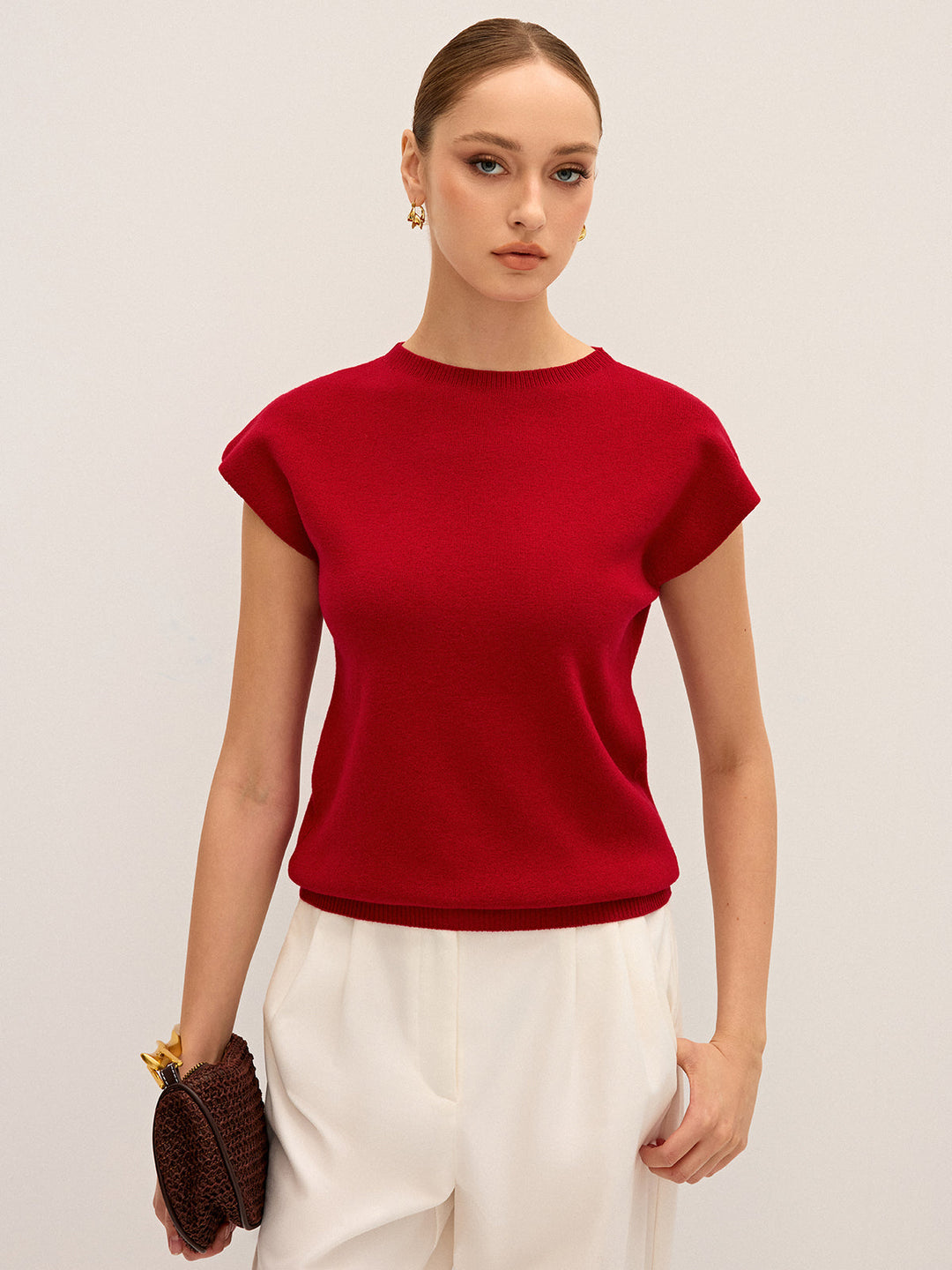 Wool-Blend Cap Sleeve Knit Top  Liora Lane Boutique Knit Tops