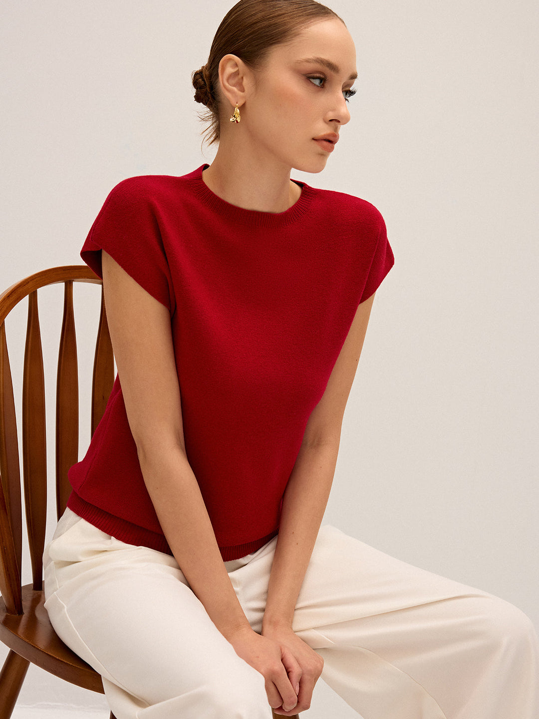 Wool-Blend Cap Sleeve Knit Top  Liora Lane Boutique Knit Tops
