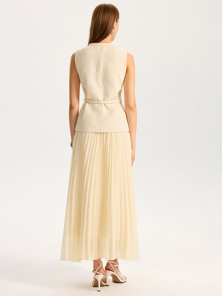 Tweed Sleeveless Vest and Pleated Maxi Skirt Set  Liora Lane Boutique Skirt Sets
