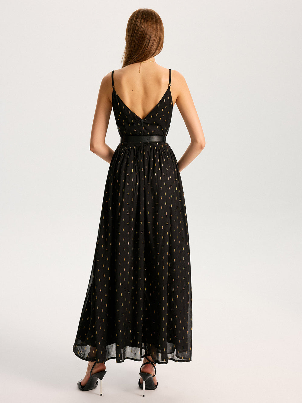 Semi-Sheer Lace Panel Slit Maxi Dress with Belt  Liora Lane Boutique Dresses