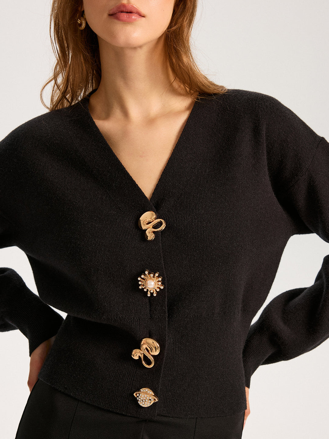 Wool Blend Metal Detail Knit Top  Liora Lane Boutique Knit Outerwear