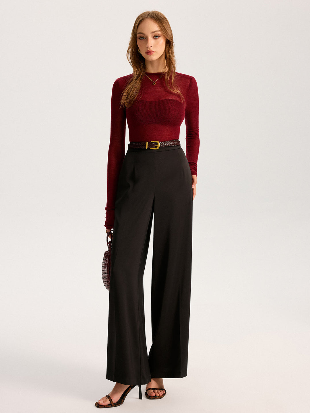 Semi-Sheer Wool-Blend Long Sleeve Knit Top  Liora Lane Boutique Knit Tops