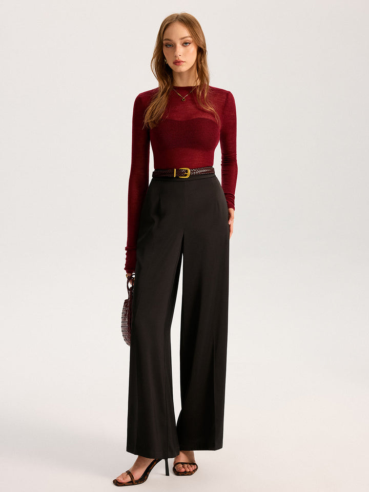 Semi-Sheer Wool-Blend Long Sleeve Knit Top  Liora Lane Boutique Knit Tops