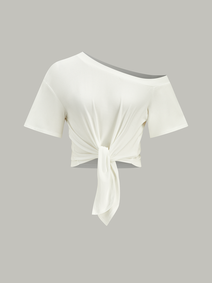 One-Shoulder Knotted Top  Liora Lane Boutique T-Shirts White / XL 25.00