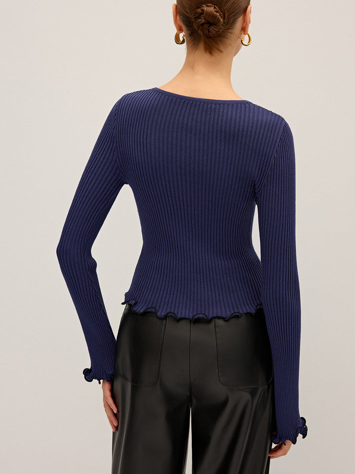 Metal Detail Cut-Out Ribbed Knit Top  Liora Lane Boutique Knit Tops