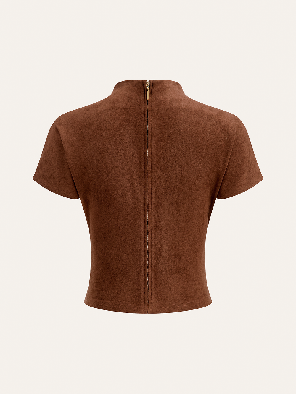 Suede Back Zip Ruched Short-Sleeve Top  Liora Lane Boutique T-Shirts