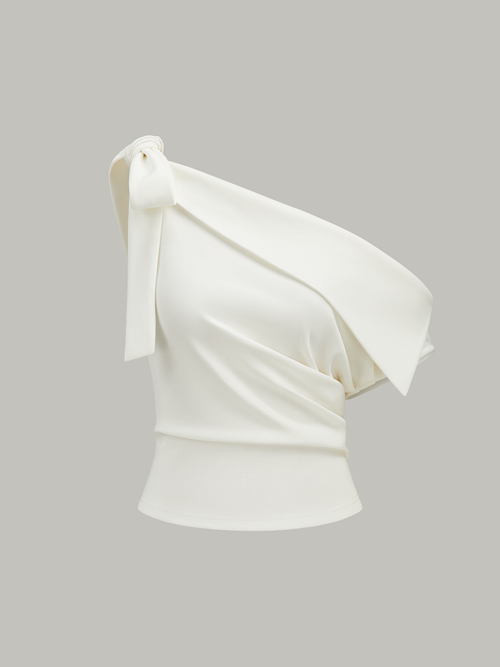 One-Shoulder Top With Bow Detail  Liora Lane Boutique T-Shirts Off-White / XL 29.00