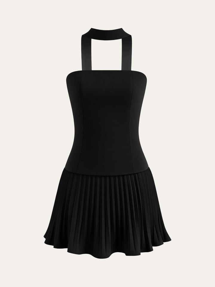Halter Neck Strapless Pleated Mini Dress  Liora Lane Boutique Dresses