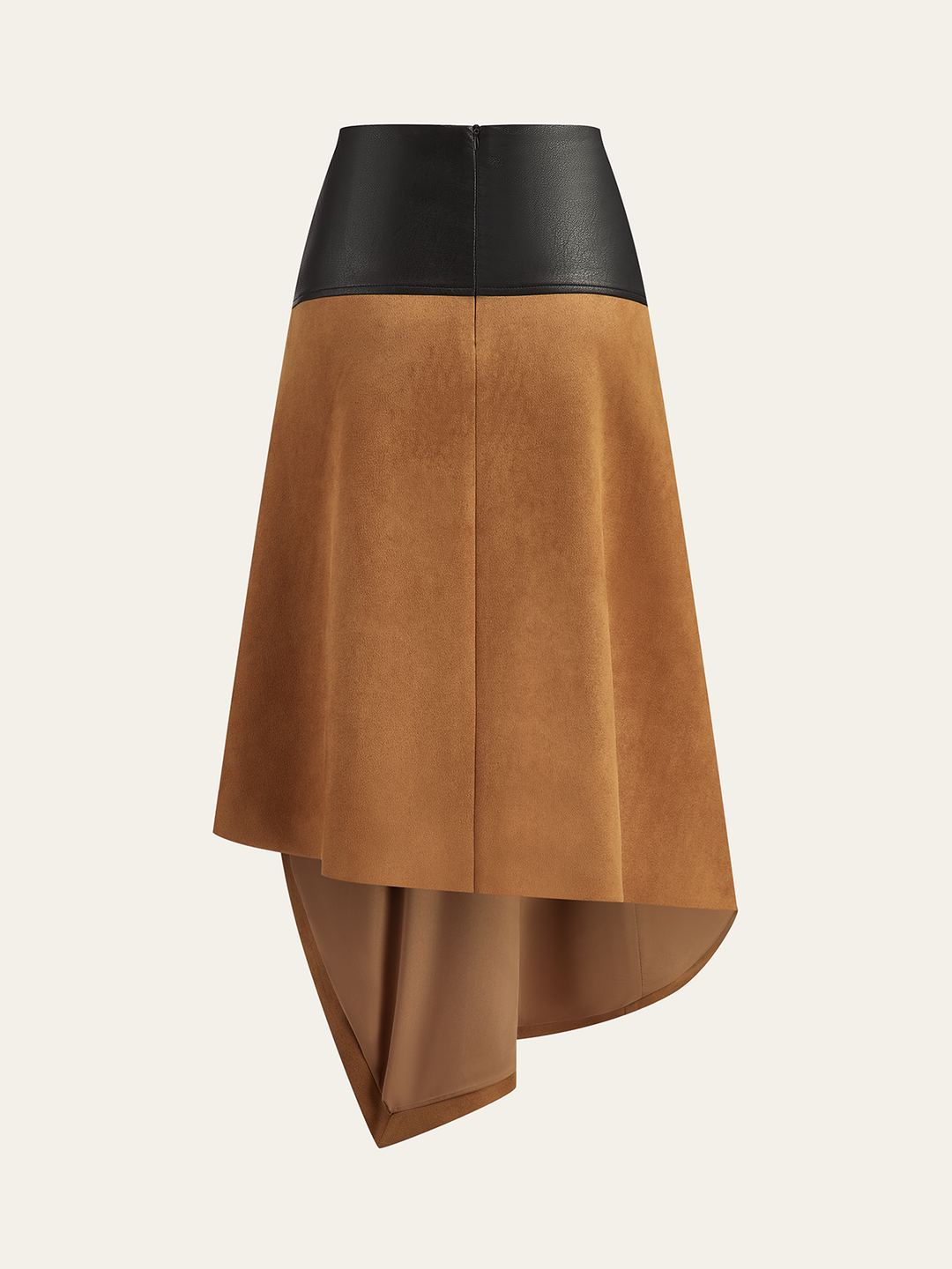 Faux Leather Paneled Suede Asymmetric Midi Skirt  Liora Lane Boutique Skirts