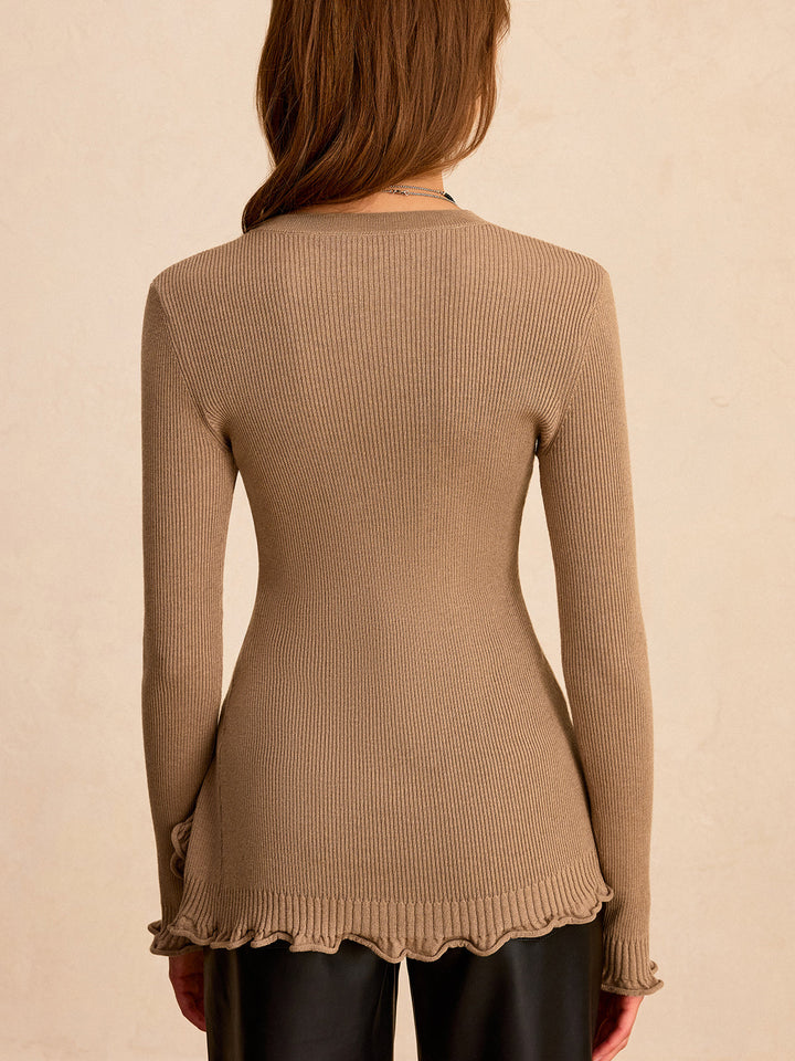 Wool Blend Asymmetric Ruffled Hem Sweater  Liora Lane Boutique Sweaters