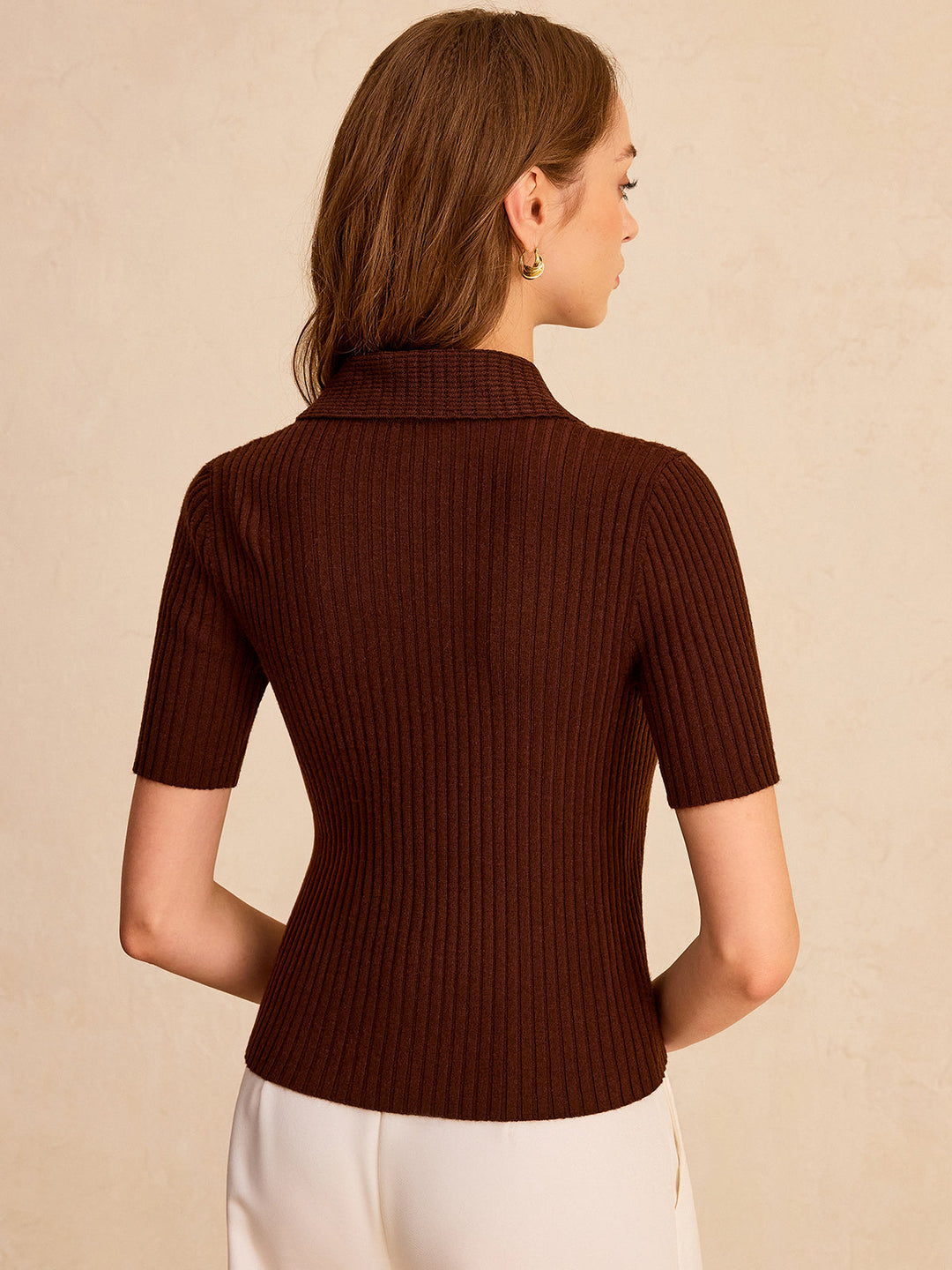 Metal Button Ribbed Knit Polo Top  Liora Lane Boutique Knit Tops
