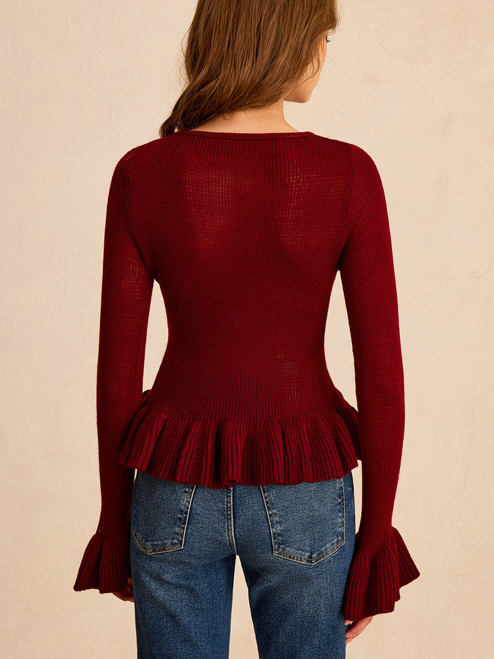 Metal Detail Ruffled Hem Knit Top  Liora Lane Boutique Knit Tops