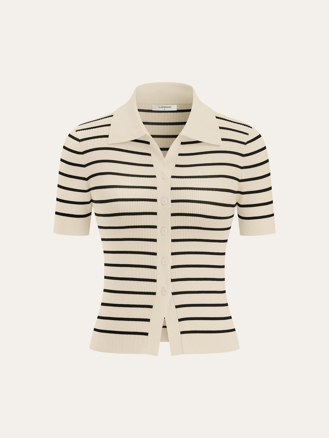 Striped Short-Sleeve Polo Collar Knit Cardigan  Liora Lane Boutique Cardigans White / XL 84.99