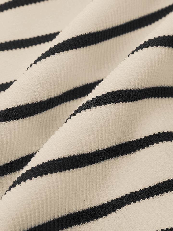 Striped Short-Sleeve Polo Collar Knit Cardigan  Liora Lane Boutique Cardigans