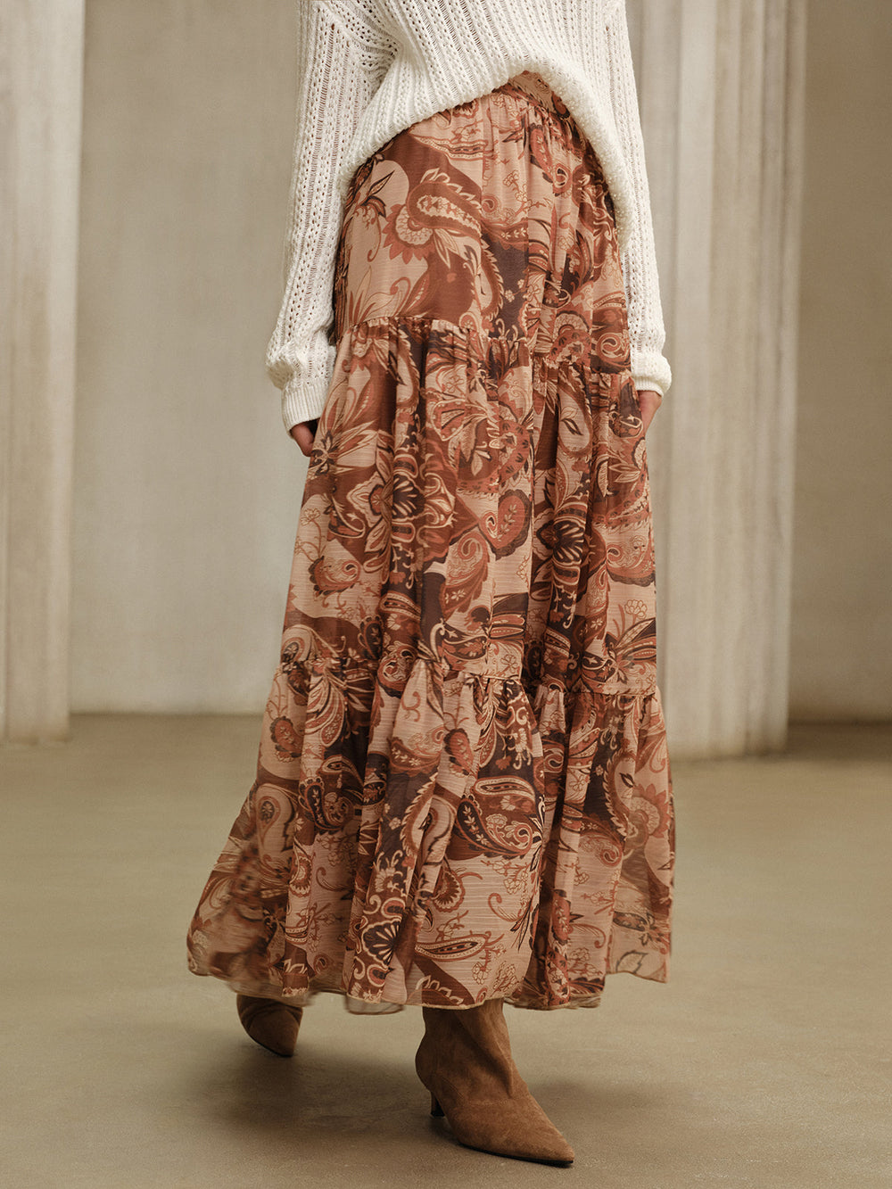 Boho Print Chiffon Maxi Skirt  Liora Lane Boutique Skirts