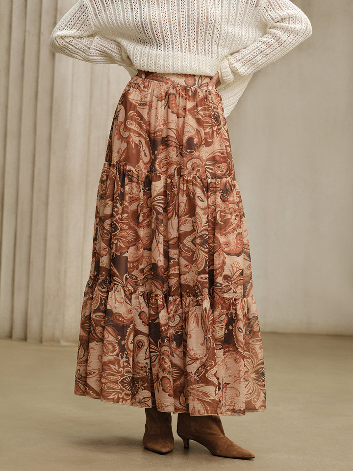 Boho Print Chiffon Maxi Skirt  Liora Lane Boutique Skirts