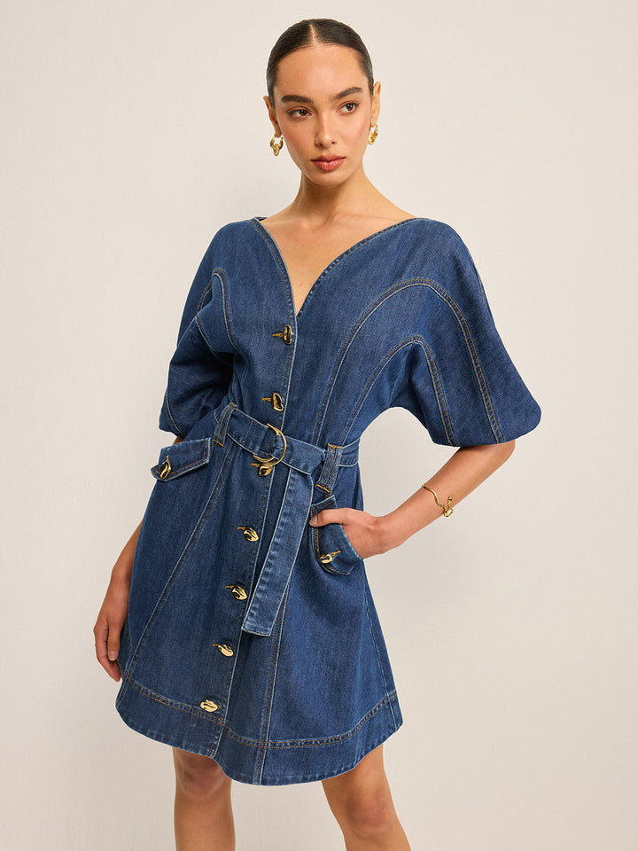 Pocketed Belted Denim Dress  Liora Lane Boutique Dresses