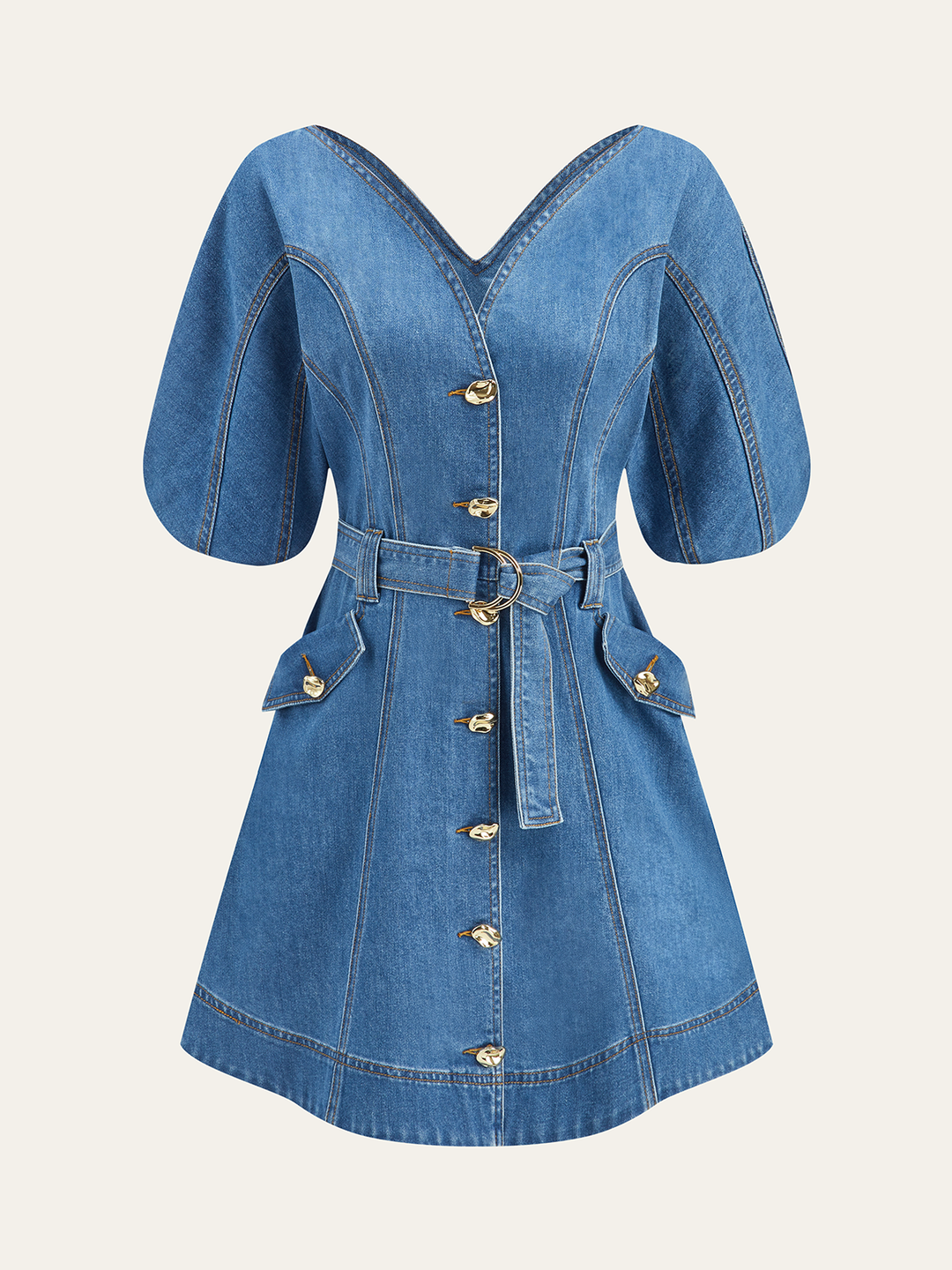 Pocketed Belted Denim Dress  Liora Lane Boutique Dresses LightBlue / XL 84.99