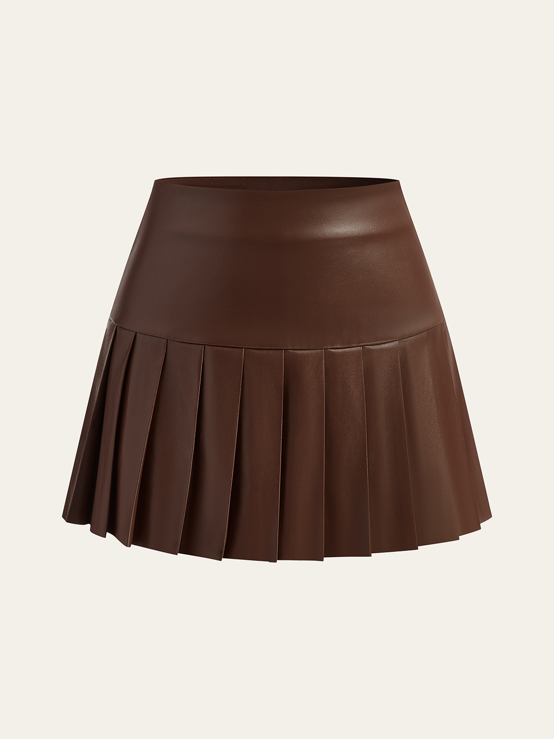 Faux Leather High-Waist Pleated Mini Skirt  Liora Lane Boutique Skirts Dark Brown / XL 32.00