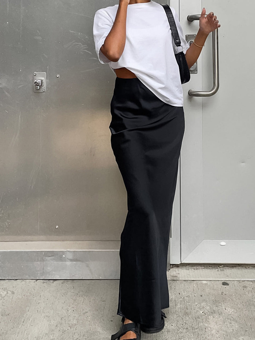 Utility Satin Maxi Skirt  Liora Lane Boutique Skirts Black / XL 35.00