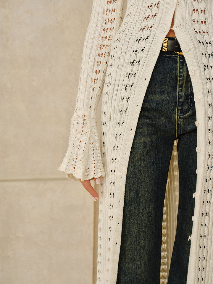 Longline Button Open-Knit Outerwear  Liora Lane Boutique Knit Outerwear