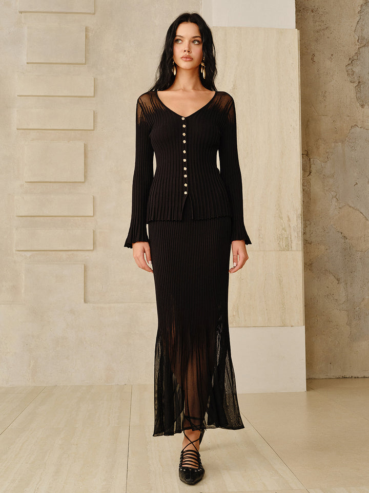 Mesh Panel Ribbed Knit Top  Liora Lane Boutique Knit Tops