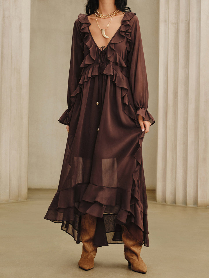 Ruffled Chiffon Maxi Dress Set with Cami Dress Liner  Liora Lane Boutique Skirt Sets